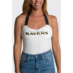 Baltimore Ravens Cuce Women's Rhinestone Semi-Cropped Halter Tank - White - NFL