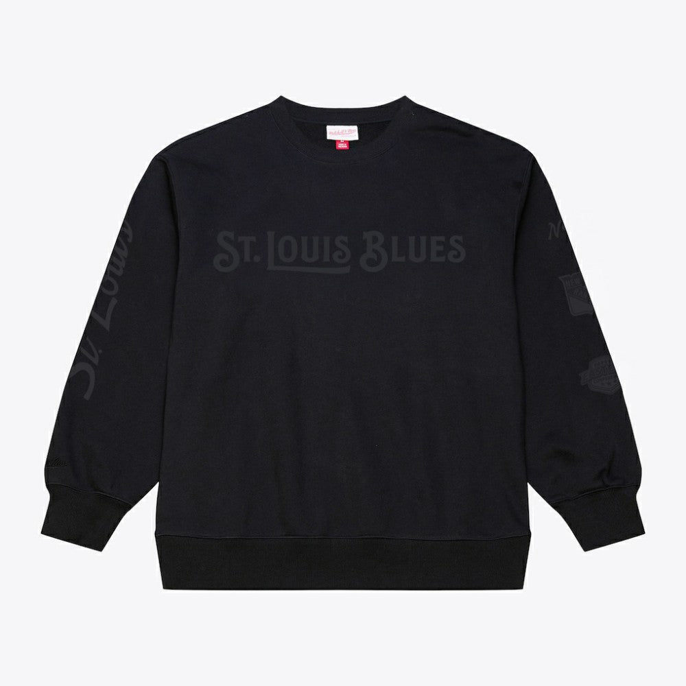 St. Louis Blues Mitchell & Ness Phantom Fleece Crew Neck Sweatshirt - Black | NHL Lifestyle