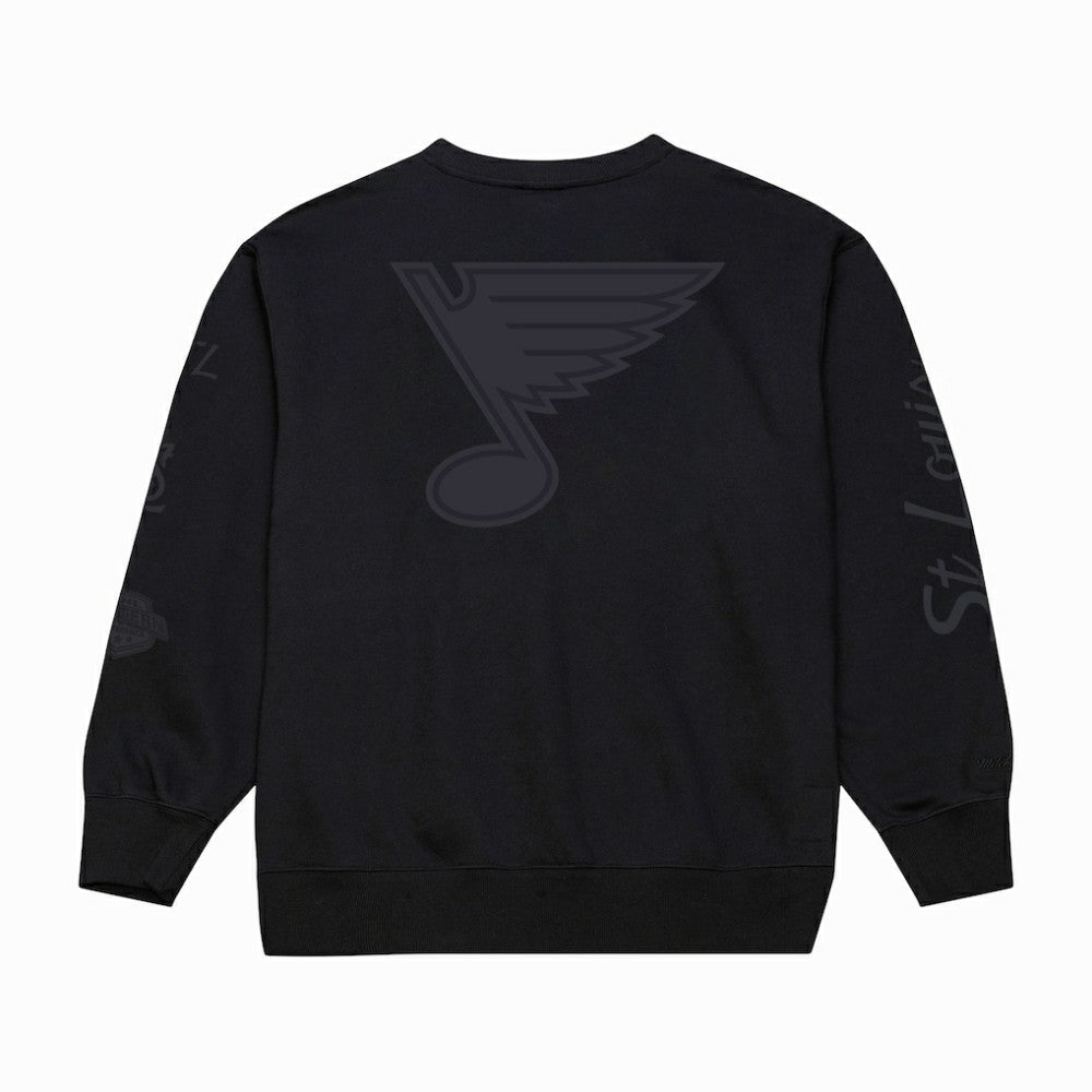 St. Louis Blues Mitchell & Ness Phantom Fleece Crew Neck Sweatshirt - Black | NHL Lifestyle