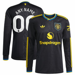 Adidas - Manchester United 2025/26 Third Replica Long Sleeve Custom Jersey - Black