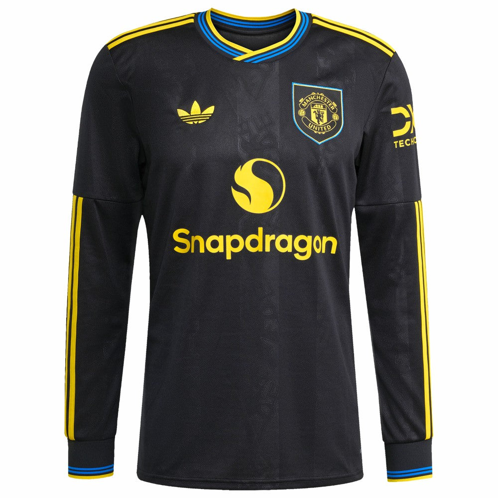 Adidas - Manchester United 2025/26 Third Replica Long Sleeve Custom Jersey - Black