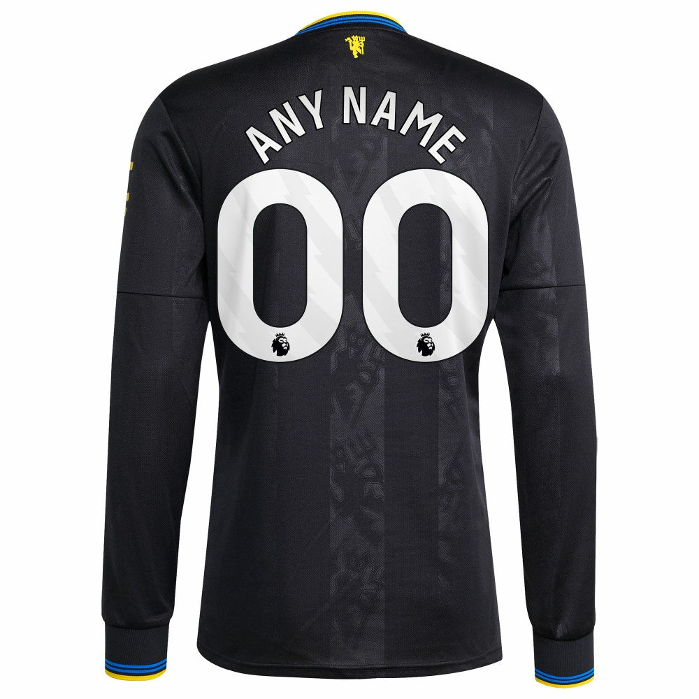 Adidas - Manchester United 2025/26 Third Replica Long Sleeve Custom Jersey - Black