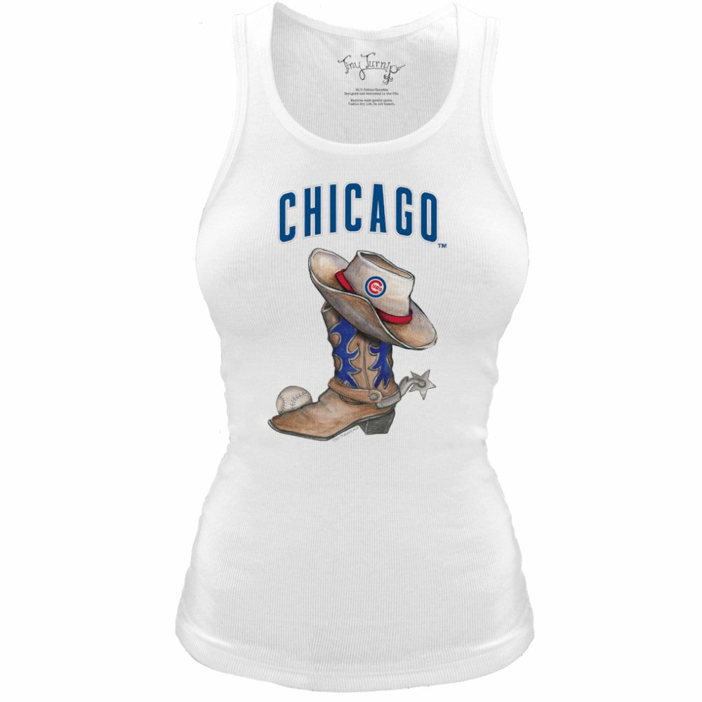 Chicago Cubs Tiny Turnip Women's Fitted Vintage Cowboy Boot Tri-Blend Tank Top for sale