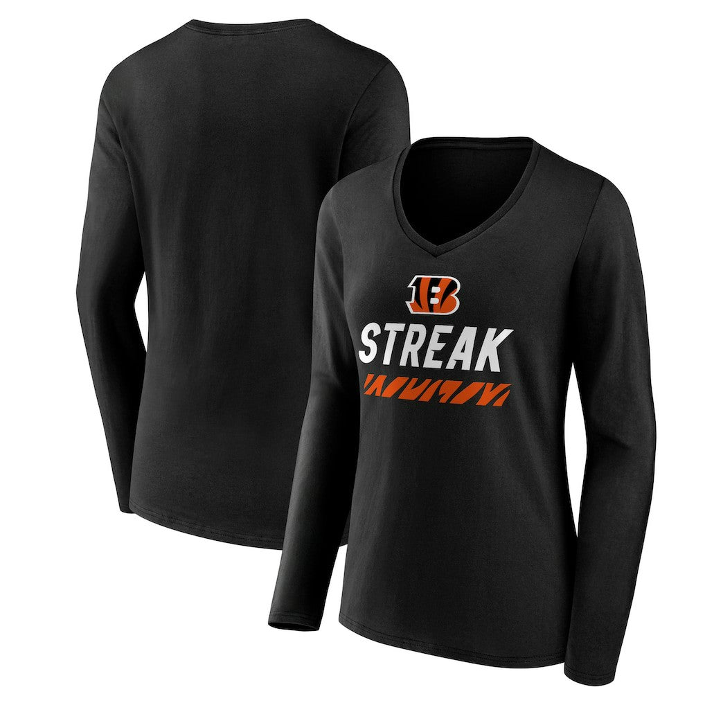 Cincinnati Bengals Women's Streak V-Neck Long Sleeve T-Shirt - Black - NFL