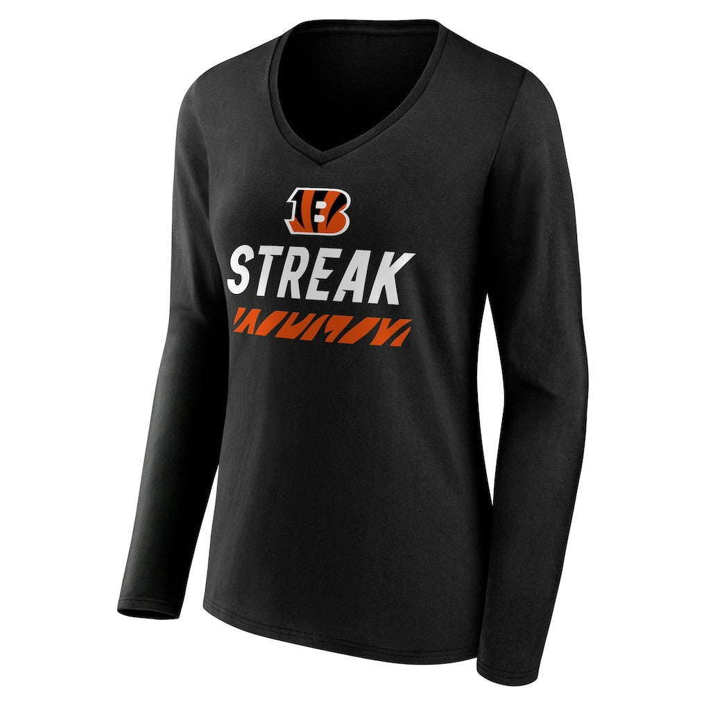 Cincinnati Bengals Women's Streak V-Neck Long Sleeve T-Shirt - Black - NFL