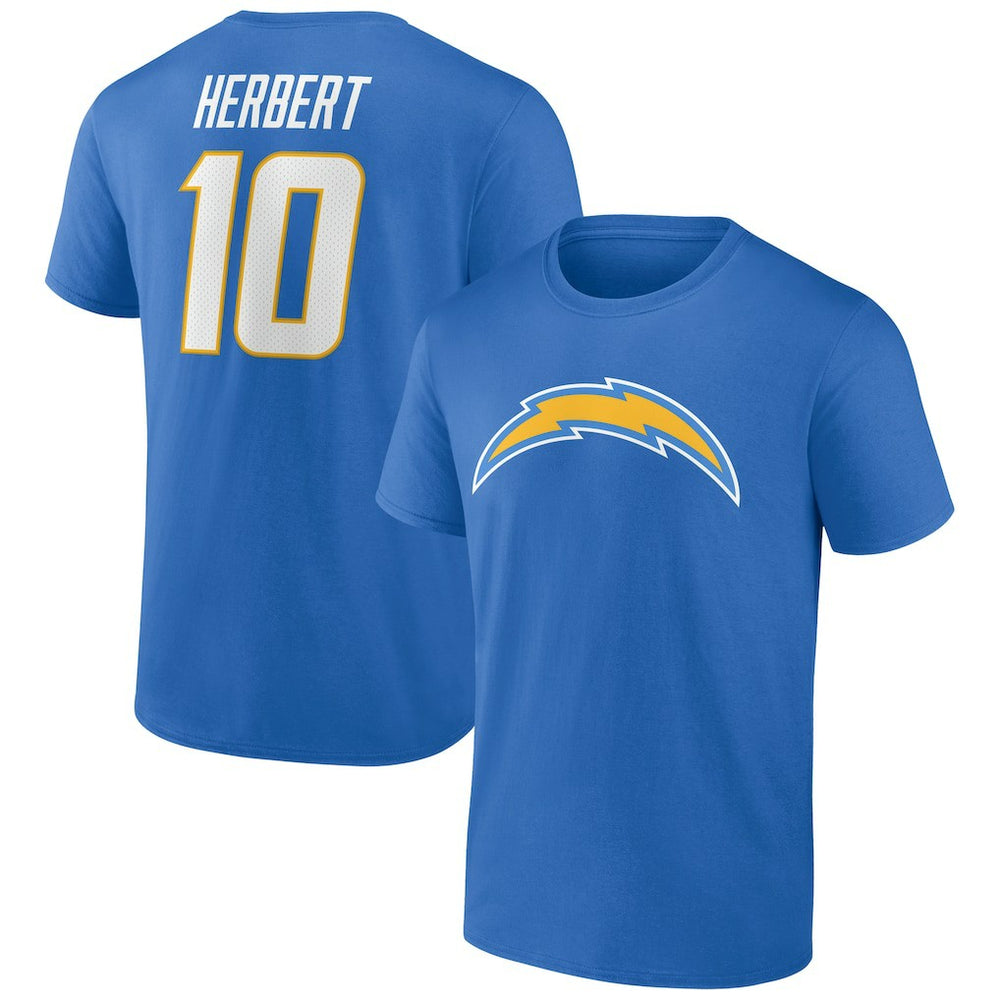 Justin Herbert Los Angeles Chargers Icon Name & Number T-Shirt - Powder Blue - NFL