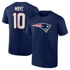 Drake Maye New England Patriots Icon Name & Number T-Shirt - Navy - NFL