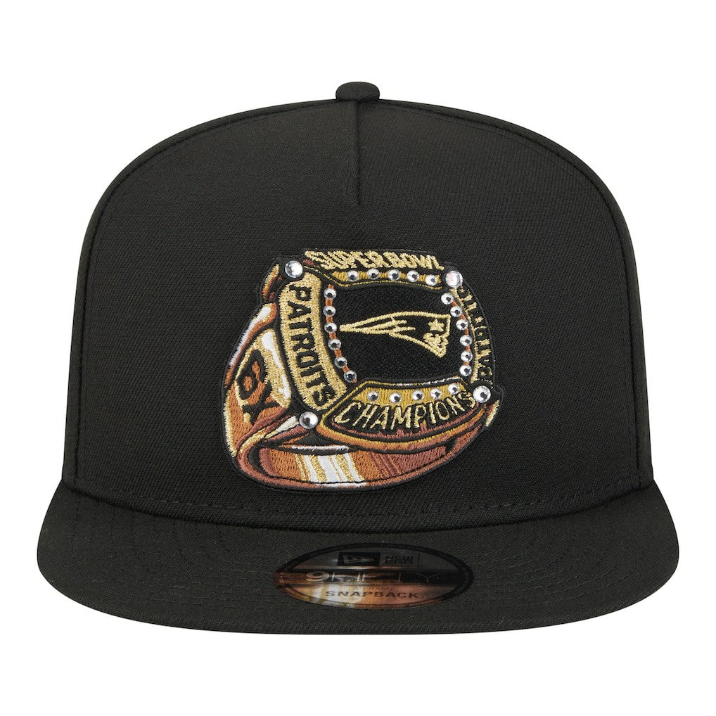 New England Patriots New Era Super Bowl Ring 9FIFTY A-Frame Adjustable Hat - Black - NFL