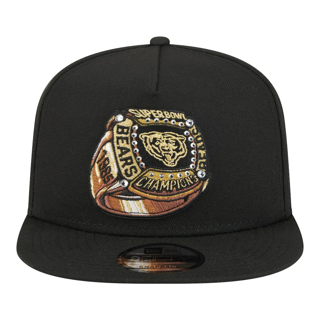 Chicago Bears New Era Super Bowl Ring 9FIFTY A-Frame Adjustable Hat - Black - NFL