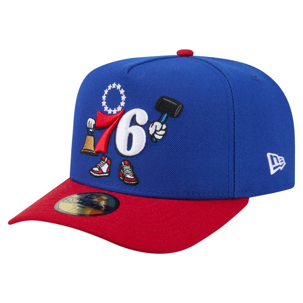 New Era Philadelphia 76ers Injection Cartoon Logo A-Frame 59FIFTY Fitted Hat Blue