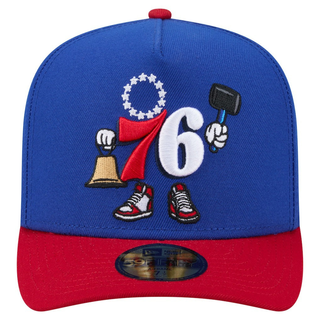 New Era Philadelphia 76ers Injection Cartoon Logo A-Frame 59FIFTY Fitted Hat Blue