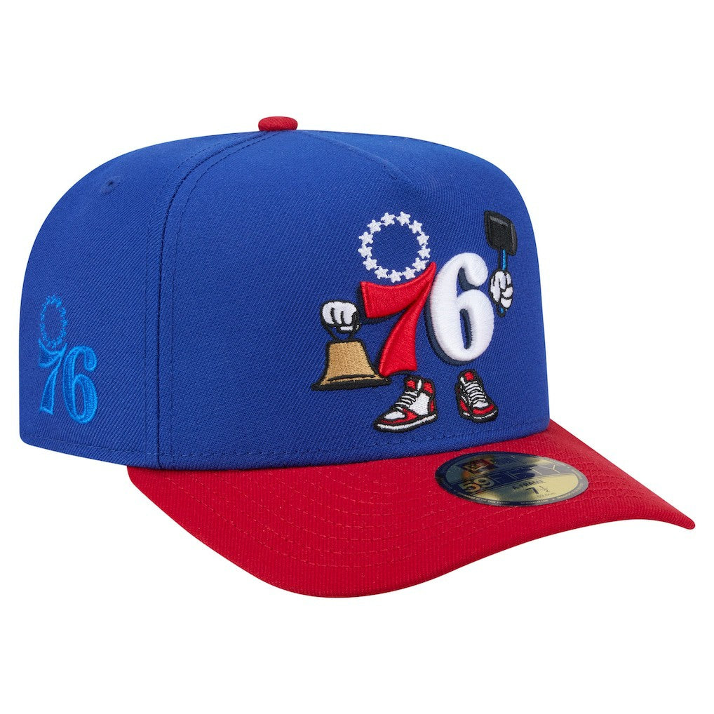 New Era Philadelphia 76ers Injection Cartoon Logo A-Frame 59FIFTY Fitted Hat Blue