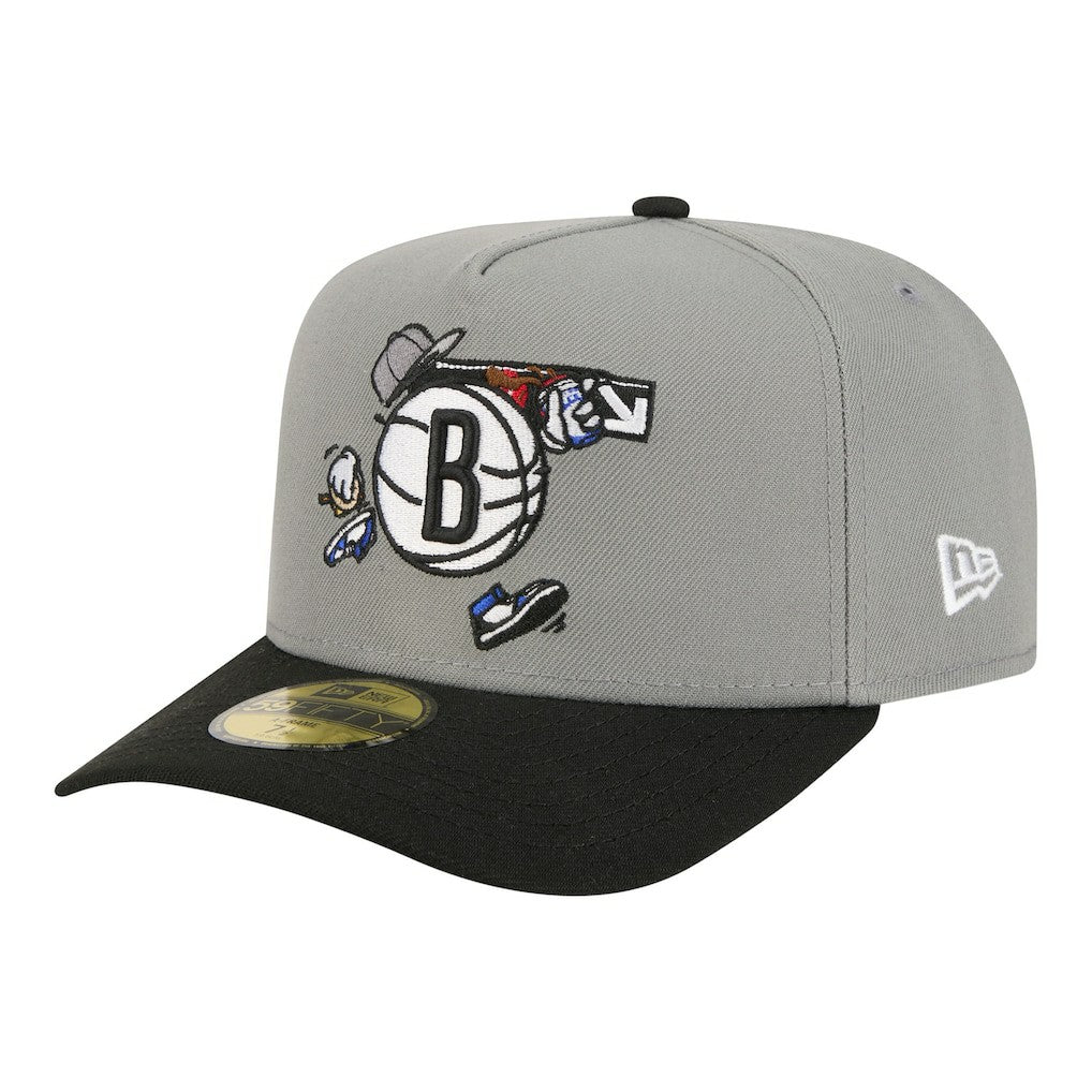 New Era Brooklyn Nets Injection Cartoon Logo A-Frame 59FIFTY Fitted Hat Gray
