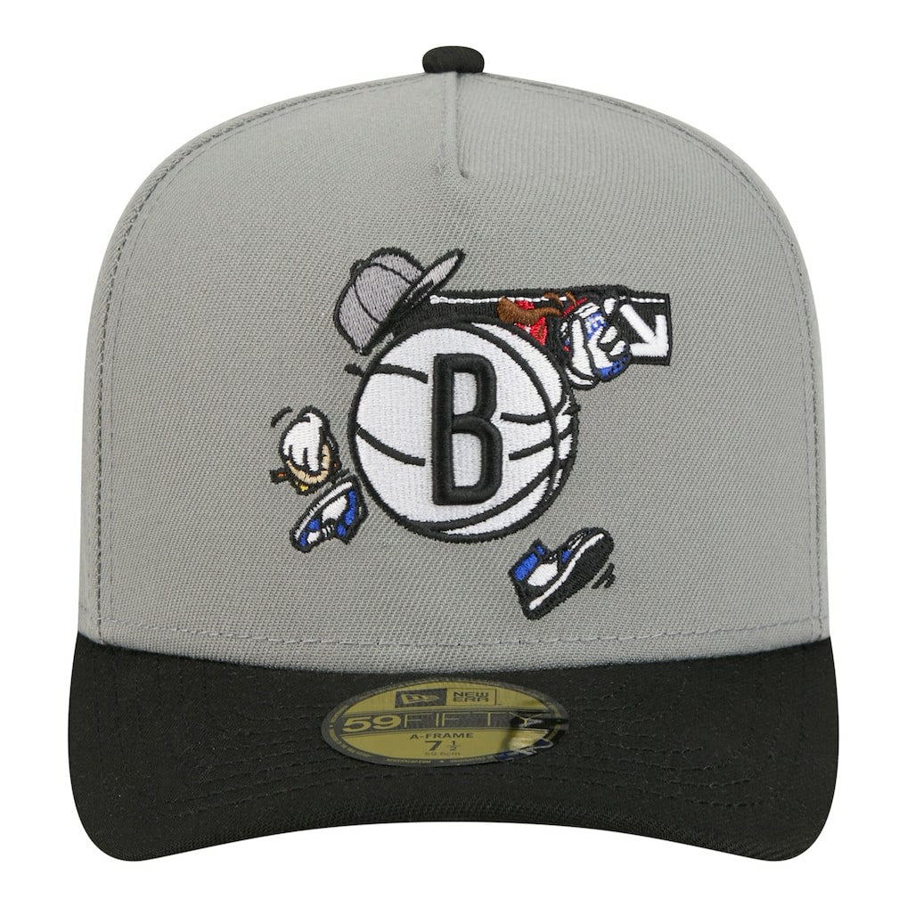New Era Brooklyn Nets Injection Cartoon Logo A-Frame 59FIFTY Fitted Hat Gray