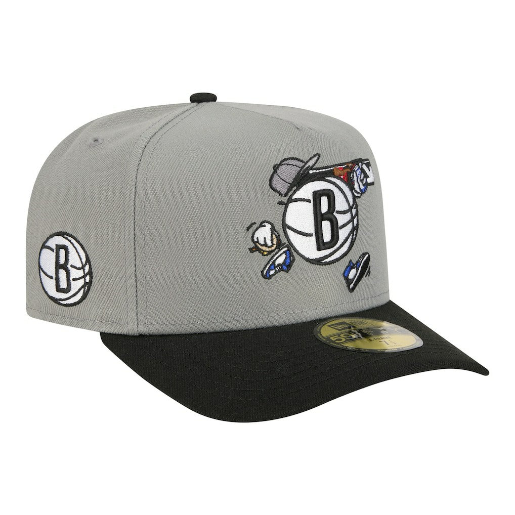 New Era Brooklyn Nets Injection Cartoon Logo A-Frame 59FIFTY Fitted Hat Gray