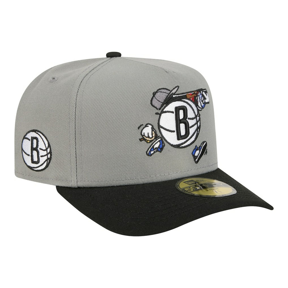 New Era Brooklyn Nets Injection Cartoon Logo A-Frame 59FIFTY Fitted Hat Gray