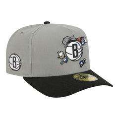 New Era Brooklyn Nets Injection Cartoon Logo A-Frame 59FIFTY Fitted Hat Gray