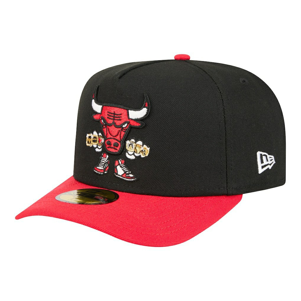 New Era Chicago Bulls Injection Cartoon Logo A-Frame 59FIFTY Fitted Hat Black