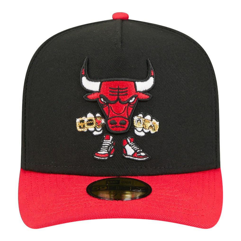 New Era Chicago Bulls Injection Cartoon Logo A-Frame 59FIFTY Fitted Hat Black