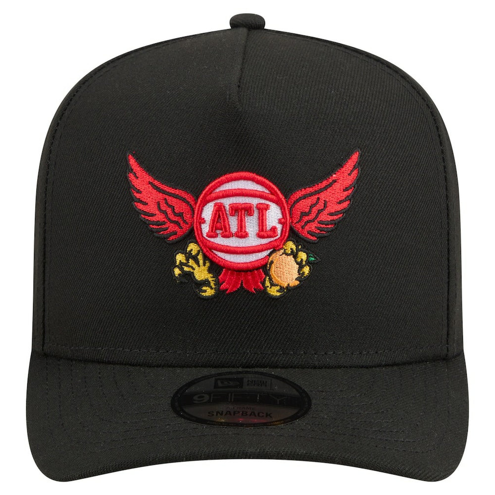 New Era Atlanta Hawks Injection Cartoon Logo A-Frame 9FIFTY Adjustable Hat Black