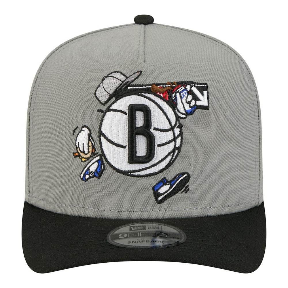 New Era Brooklyn Nets Injection Cartoon Logo A-Frame 9FIFTY Adjustable Hat Gray