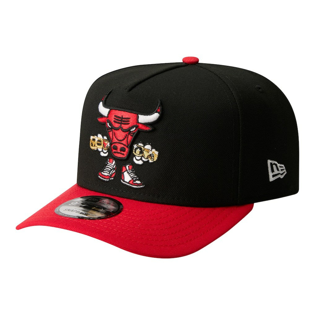 New Era Chicago Bulls Injection Cartoon Logo A-Frame 9FIFTY Adjustable Hat Black