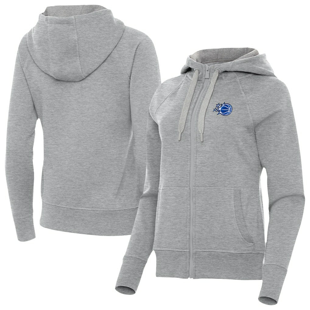 Orlando Magic Antigua Women's New Logo Victory Full-Zip Hooded Sweatshirt Heather Gray