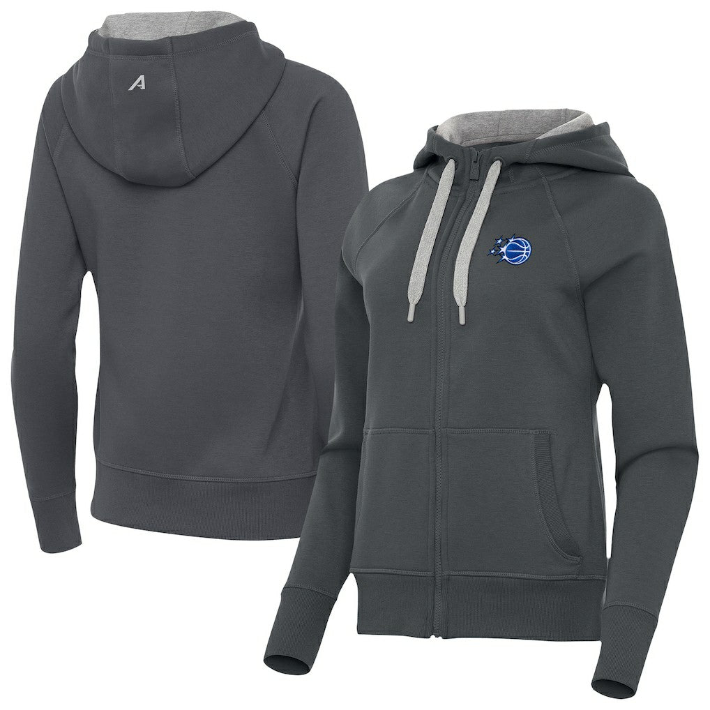Orlando Magic Antigua Women's New Logo Victory Full-Zip Hooded Sweatshirt Charcoal