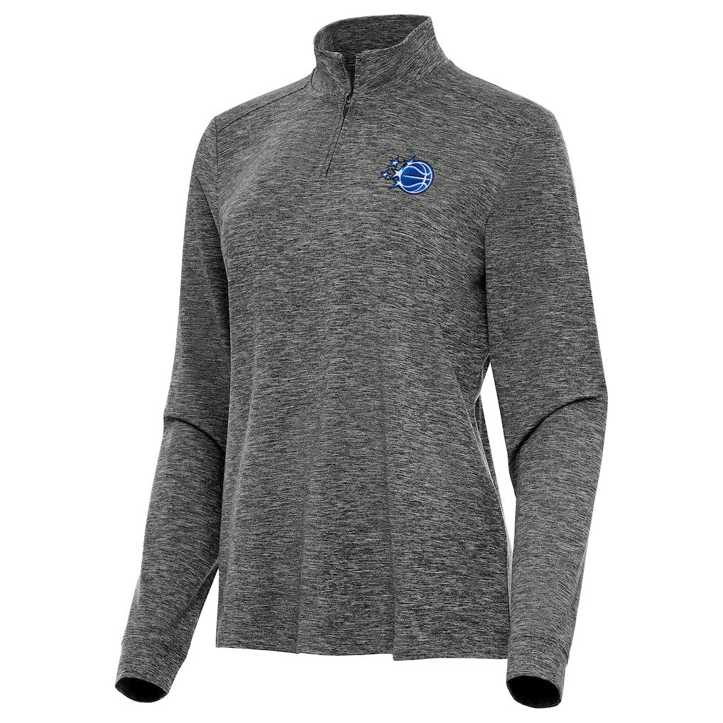 Orlando Magic Antigua Women's New Logo Mentor Long Sleeve Quarter-Zip Mock Polo Heather Black