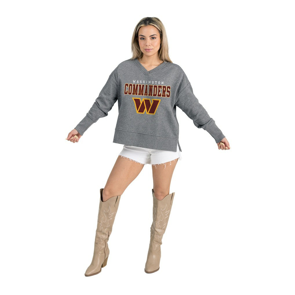 Washington Commanders Gameday Couture Women's French Terry V-Neck Pullover Sweatshirt - Gray - NFL