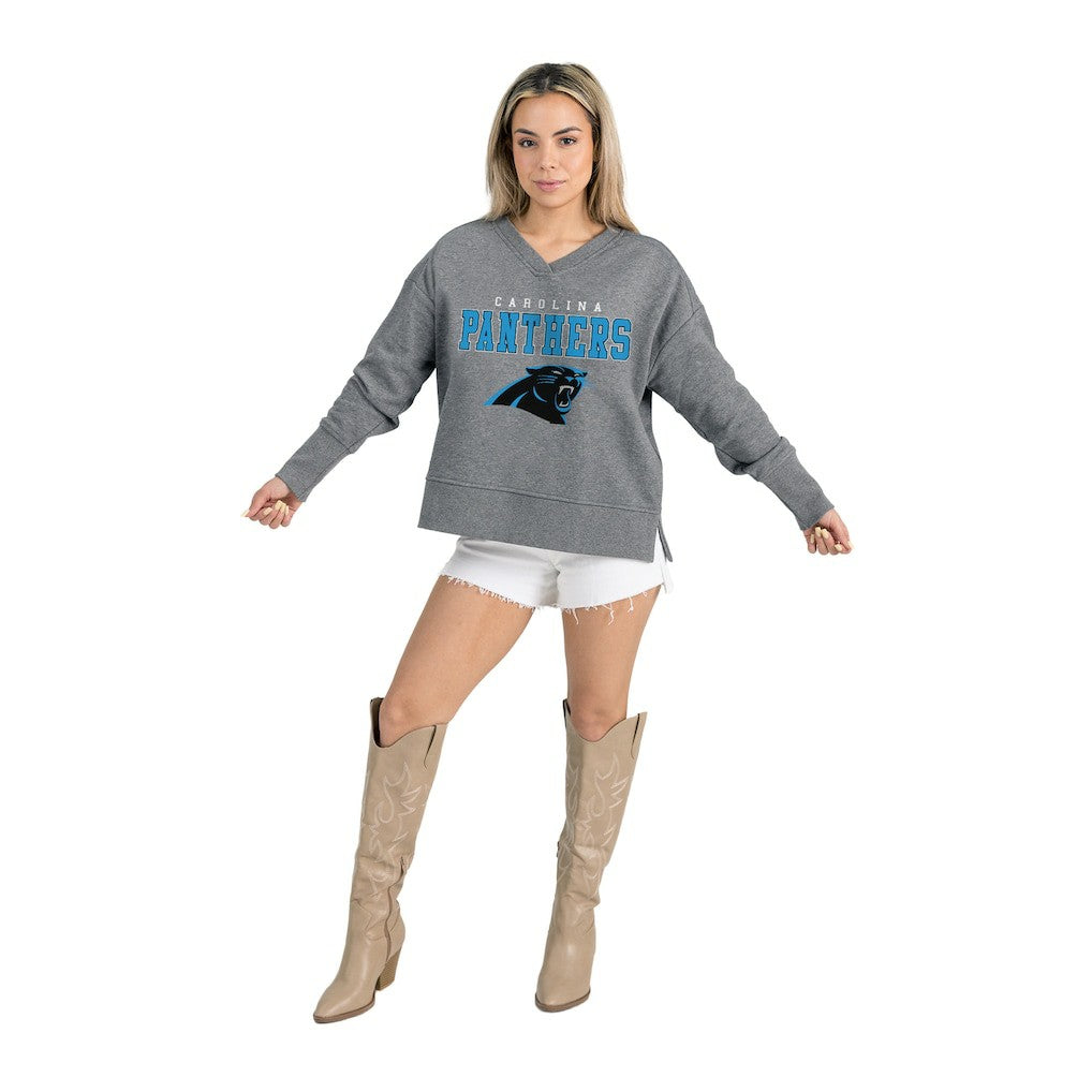 Carolina Panthers Gameday Couture Women's French Terry V-Neck Pullover Sweatshirt - Gray - NFL