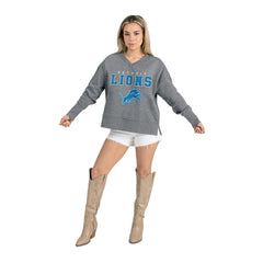 Detroit Lions Gameday Couture Women's French Terry V-Neck Pullover Sweatshirt - Gray - NFL