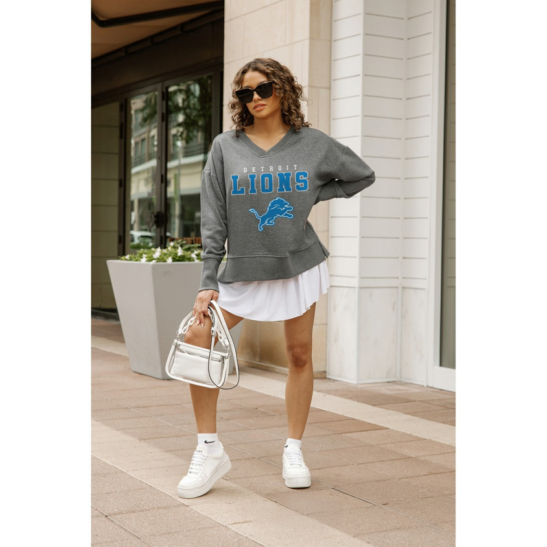 Detroit Lions Gameday Couture Women's French Terry V-Neck Pullover Sweatshirt - Gray - NFL