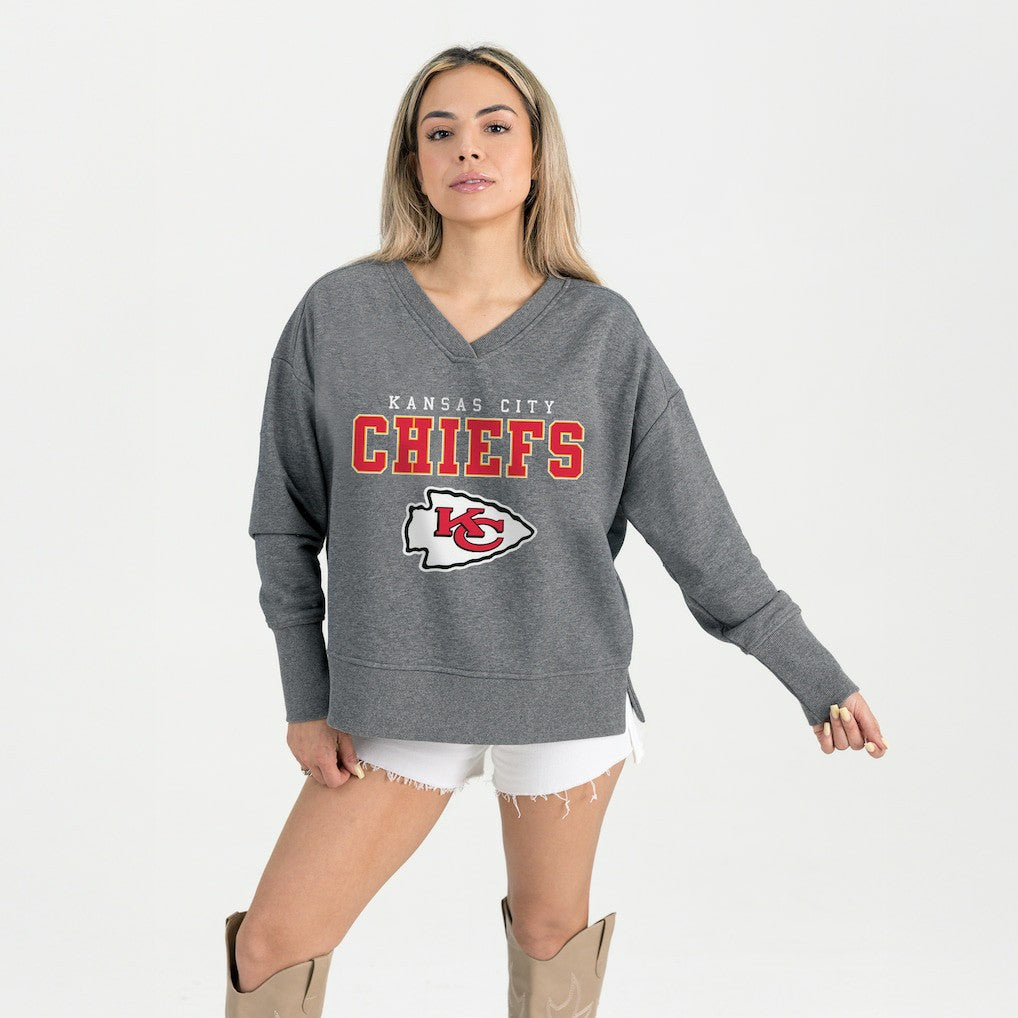 Kansas City Chiefs Gameday Couture Women's French Terry V-Neck Pullover Sweatshirt - Gray - NFL