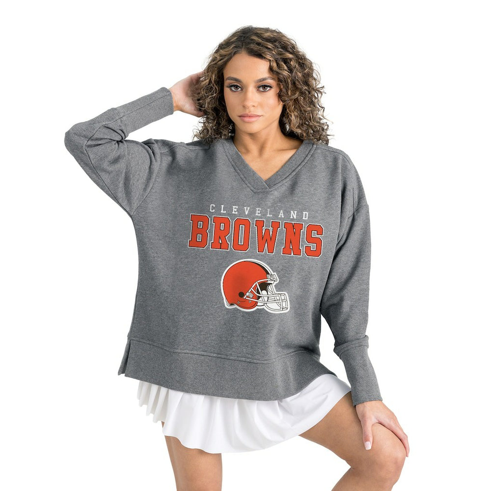 Cleveland Browns Gameday Couture Women's French Terry V-Neck Pullover Sweatshirt - Gray - NFL