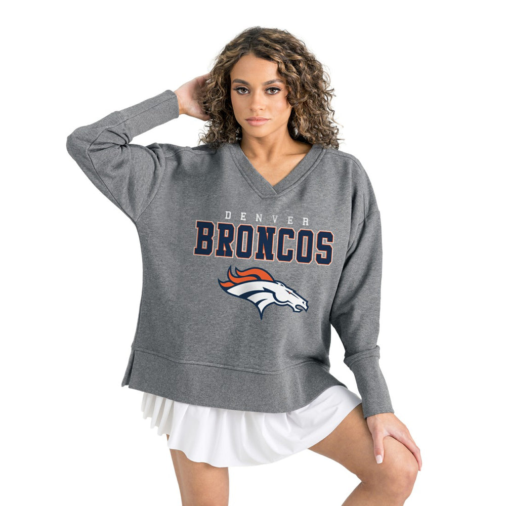 Denver Broncos Gameday Couture Women's French Terry V-Neck Pullover Sweatshirt - Gray - NFL