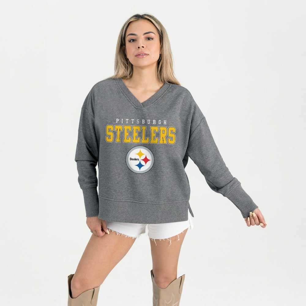 Pittsburgh Steelers Gameday Couture Women's French Terry V-Neck Pullover Sweatshirt - Gray - NFL