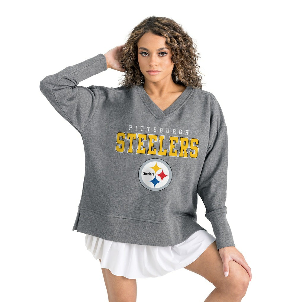 Pittsburgh Steelers Gameday Couture Women's French Terry V-Neck Pullover Sweatshirt - Gray - NFL