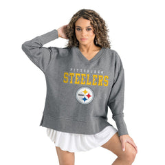 Pittsburgh Steelers Gameday Couture Women's French Terry V-Neck Pullover Sweatshirt - Gray - NFL