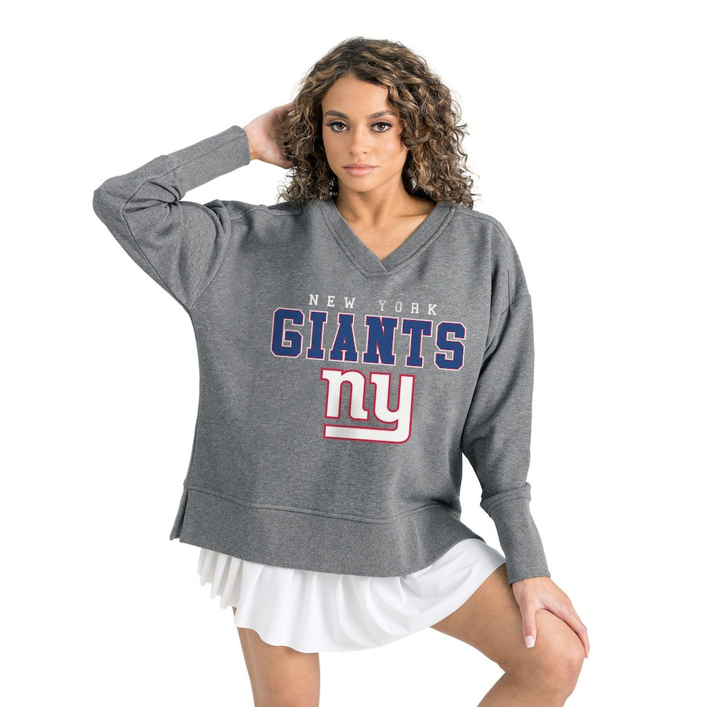 New York Giants Gameday Couture Women's French Terry V-Neck Pullover Sweatshirt - Gray - NFL