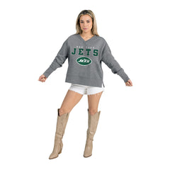 New York Jets Gameday Couture Women's French Terry V-Neck Pullover Sweatshirt - Gray - NFL