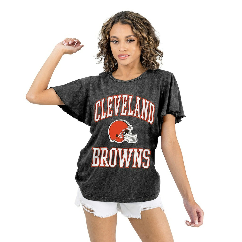 Cleveland Browns Gameday Couture Women's Relaxed Flutter Sleeve T-Shirt - Black - NFL