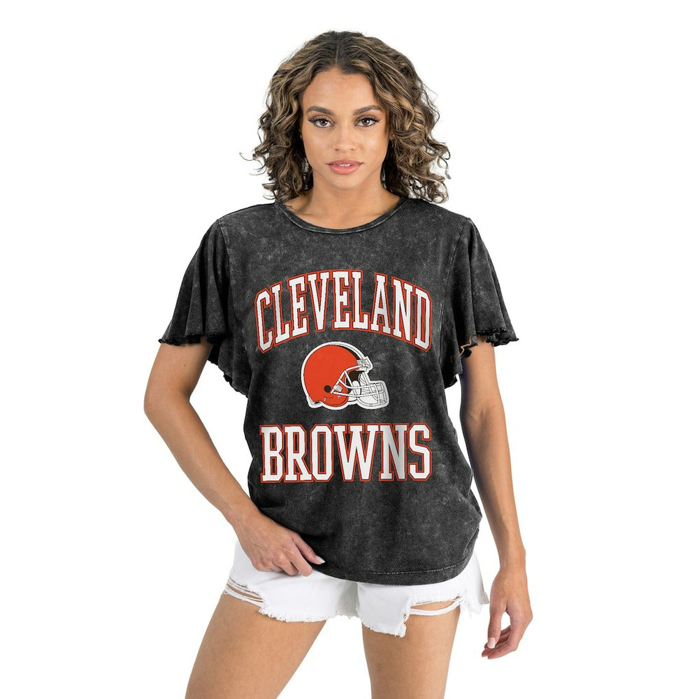 Cleveland Browns Gameday Couture Women's Relaxed Flutter Sleeve T-Shirt - Black - NFL