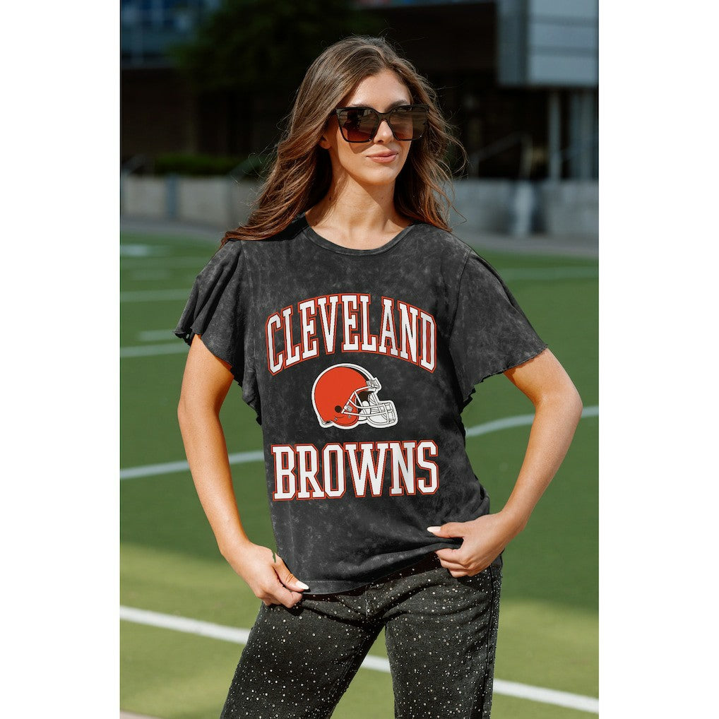 Cleveland Browns Gameday Couture Women's Relaxed Flutter Sleeve T-Shirt - Black - NFL