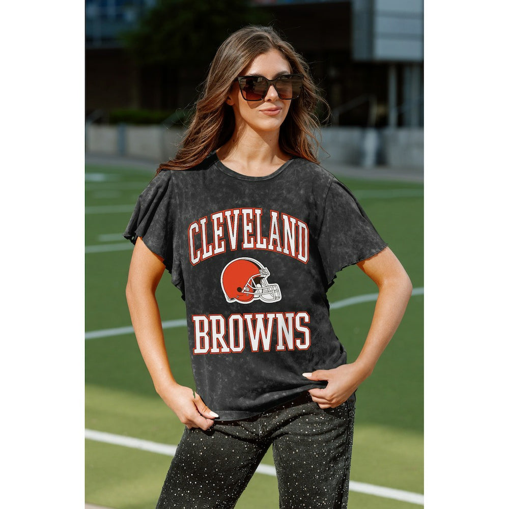 Cleveland Browns Gameday Couture Women's Relaxed Flutter Sleeve T-Shirt - Black - NFL