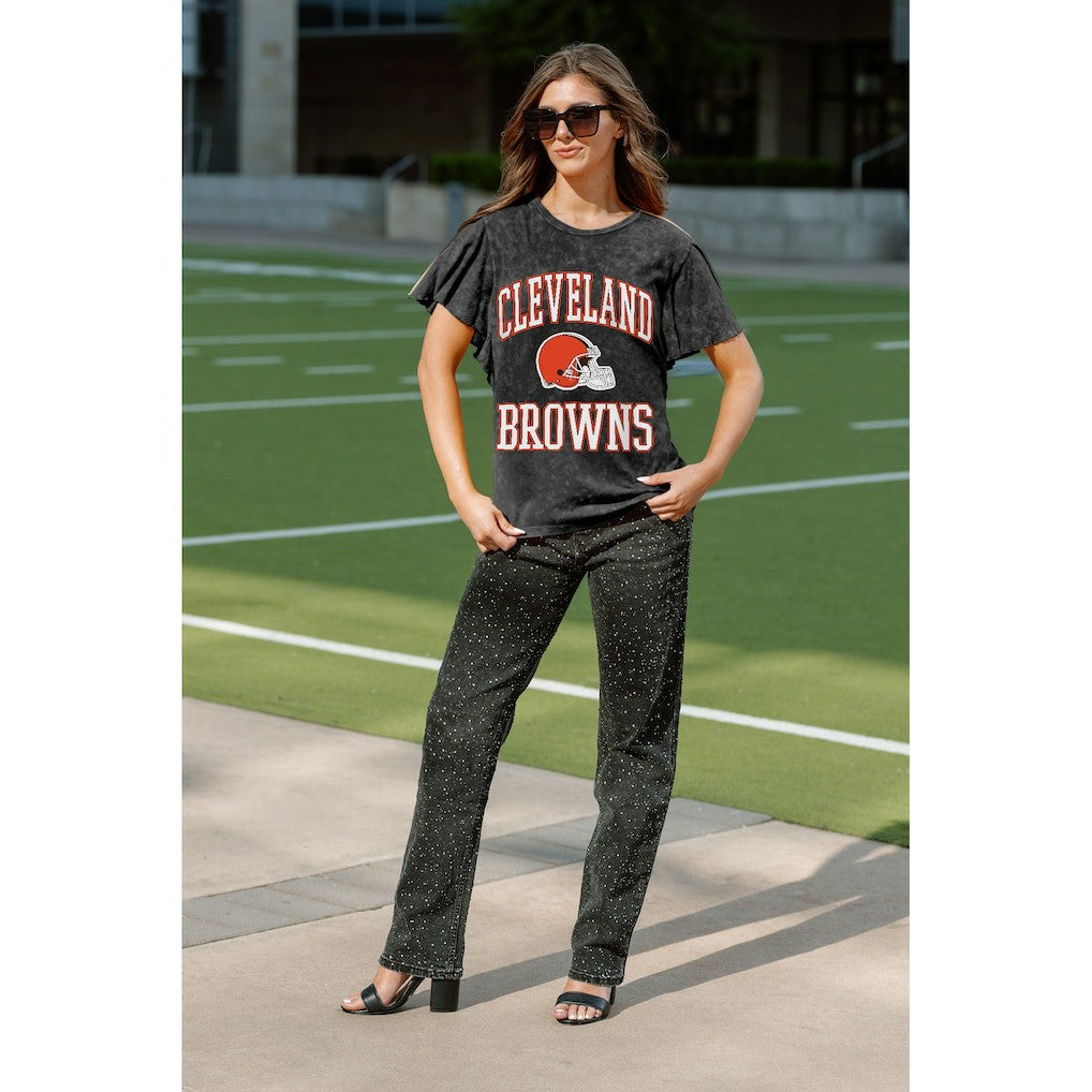 Cleveland Browns Gameday Couture Women's Relaxed Flutter Sleeve T-Shirt - Black - NFL