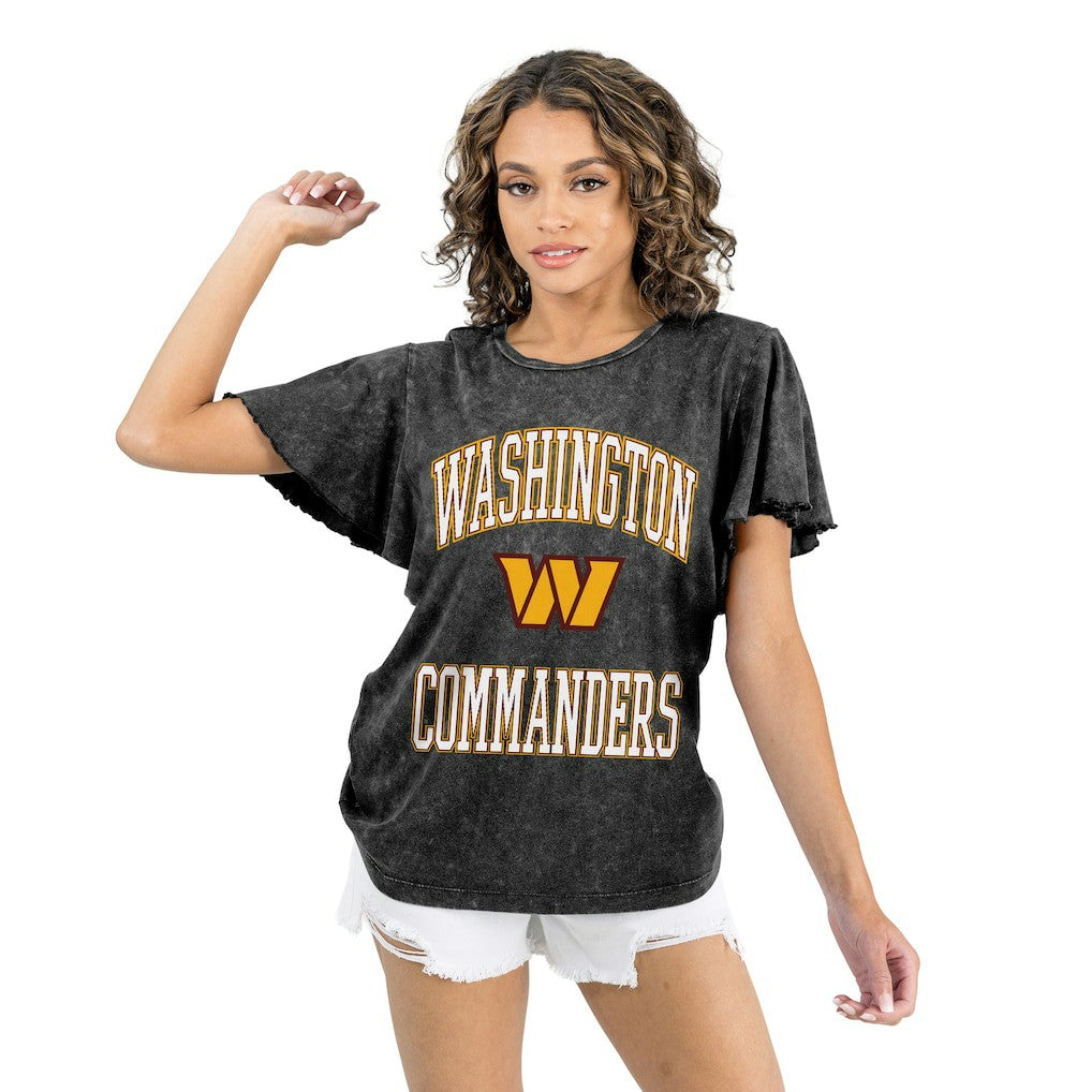 Washington Commanders Gameday Couture Women's Relaxed Flutter Sleeve T-Shirt - Black - NFL