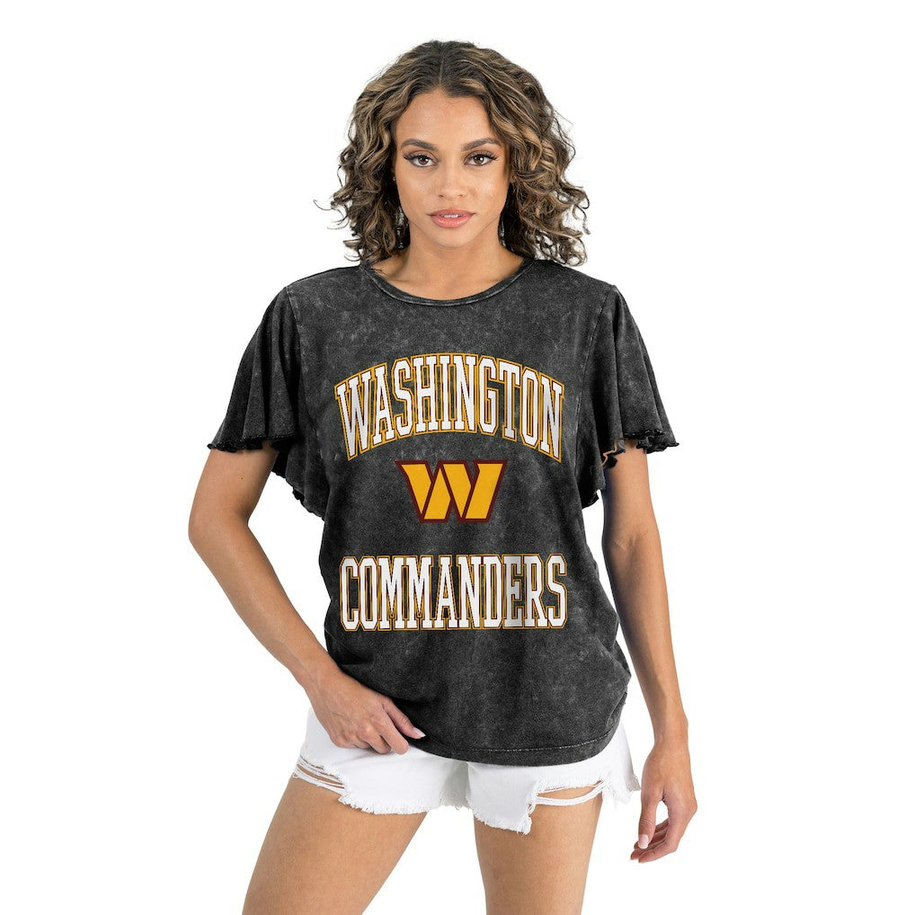Washington Commanders Gameday Couture Women's Relaxed Flutter Sleeve T-Shirt - Black - NFL