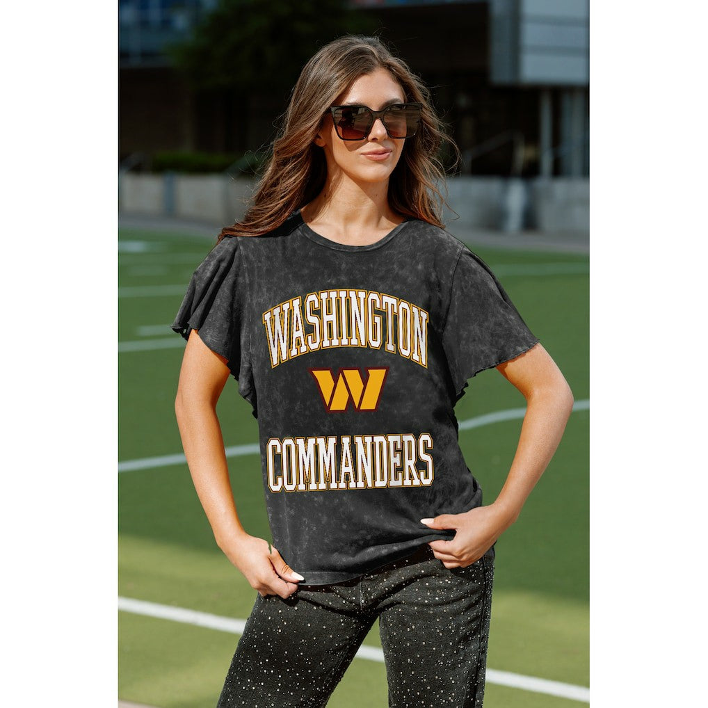 Washington Commanders Gameday Couture Women's Relaxed Flutter Sleeve T-Shirt - Black - NFL
