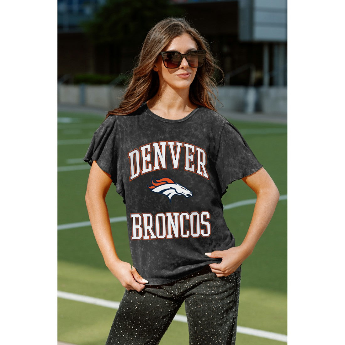 Denver Broncos Gameday Couture Women's Relaxed Flutter Sleeve T-Shirt - Black - NFL